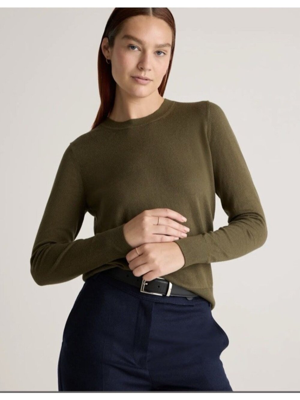 Quince Lightweight Cotton Cashmere Crew Neck Long Sleeve Sweater Olive Size M - Picture 7 of 16